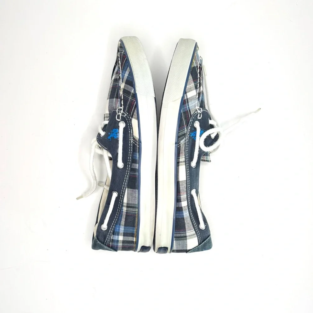 Polo by Ralph Lauren Plaid Canvas Boat Shoes in Navy, White